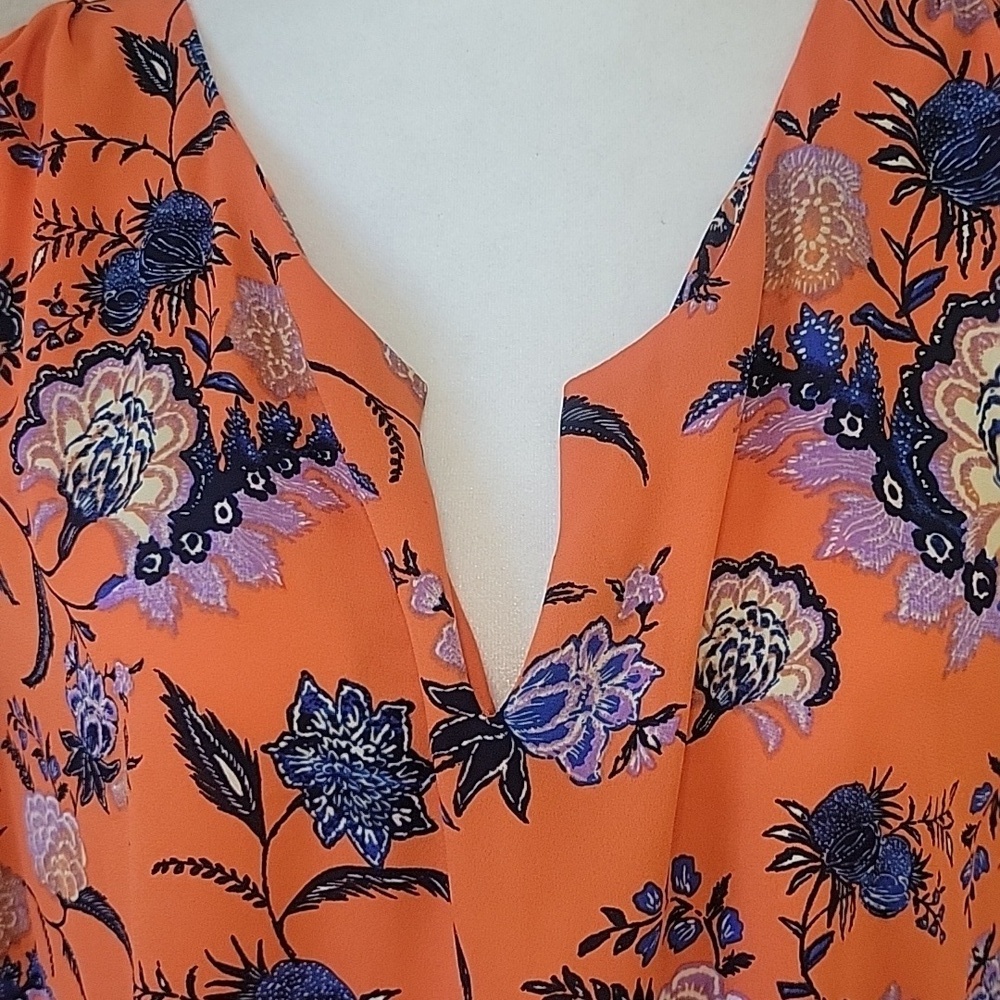 Dr2 XXL orange and blue floral short sleeve tunic blouse top - Picture 4 of 8
